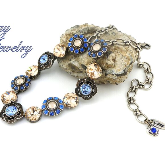 Starlight Bay Flower Statement Necklace Made with Genuine Swarovski Crystals - Picture 6 of 6